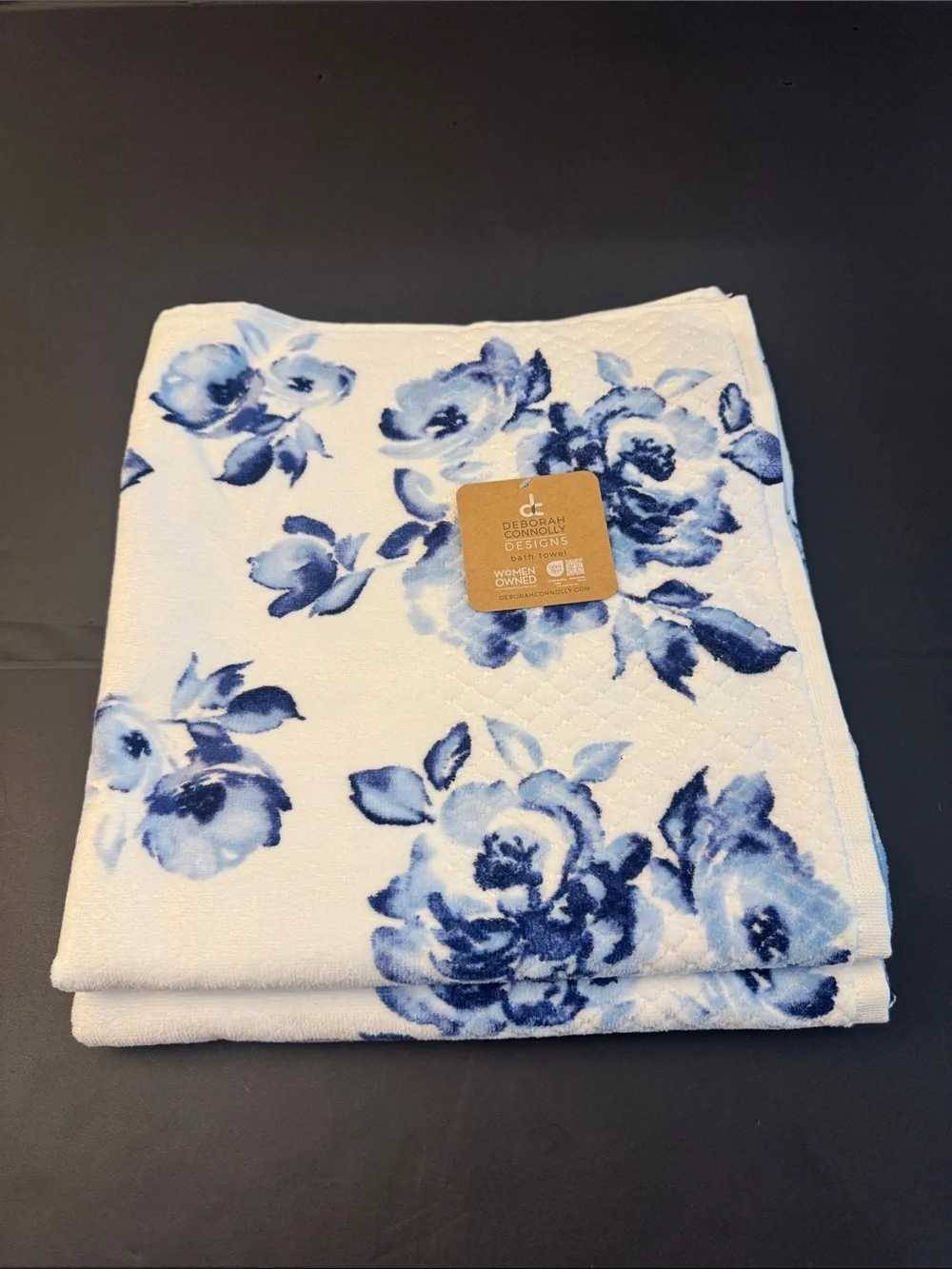 4pc DEBORAH CONNOLLY  Bath Towel Set - Odette - White/Navy